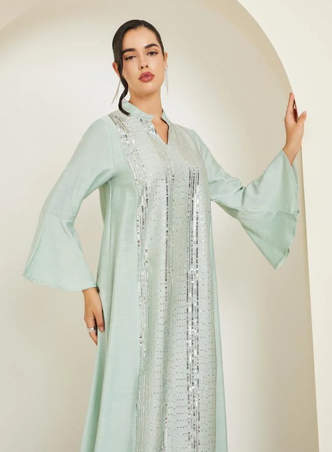 Amirah Women Green Sequin Embellishment Jalabiya